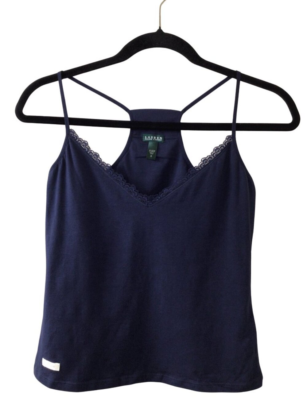 Lauren Ralph Lauren Top Women’s S Small Navy Blue Tank Cami Lace Trim Camisole